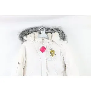 ジャケット・アウター EMBROIDERED FAUX FUR HOODED JACKET WHITE white-rabbit-fur-bomber-jacket